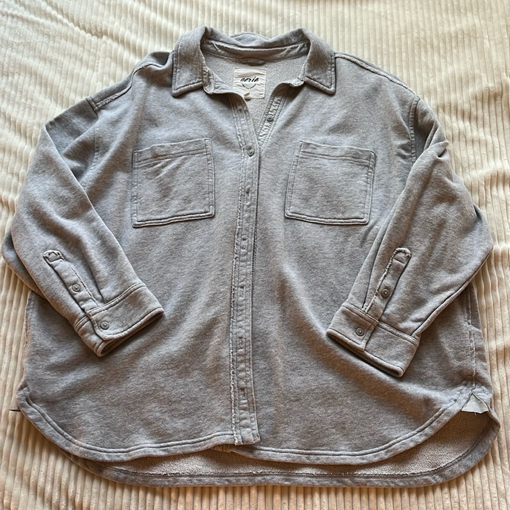 Aerie Oversized Heather Grey Sweatshirt Button Up